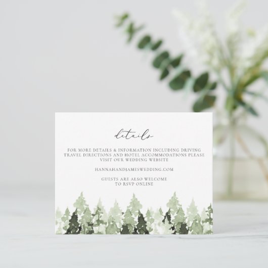 CLOVER Earthy Green Pine Tree Wedding — Kaart (Staand voorkant)