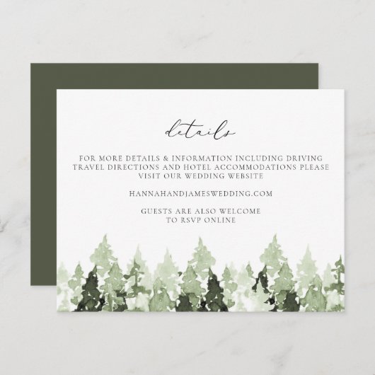 CLOVER Earthy Green Pine Tree Wedding — Kaart (Voorkant / Achterkant)