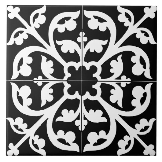 Clover Flower Floral Abstract Black & White Tegeltje (Voorkant)