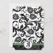 Clover Green Damask Swirls Wedding Invitation Kaart (Achterkant)