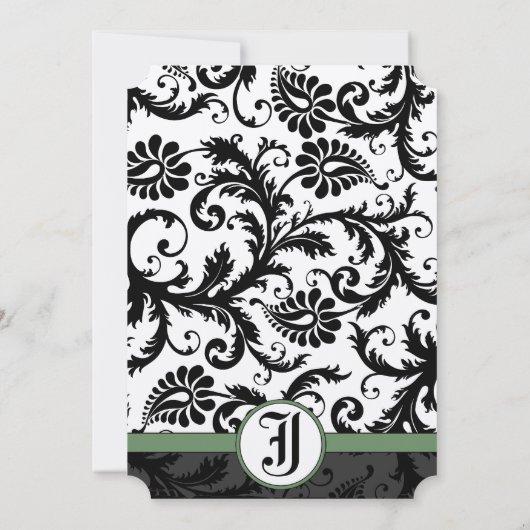 Clover Green Damask Swirls Wedding Invitation Kaart (Achterkant)