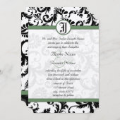 Clover Green Damask Swirls Wedding Invitation Kaart (Voorkant / Achterkant)
