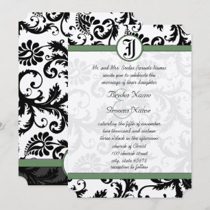Clover Green Damask Swirls Wedding Invitation Kaart