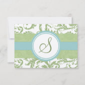 Clover Green en Aqua Damask Wedding RSVP (Voorkant)