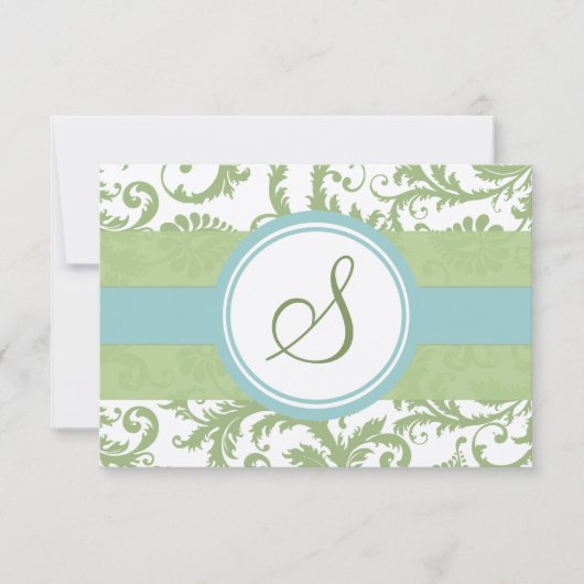 Clover Green en Aqua Damask Wedding RSVP (Voorkant)