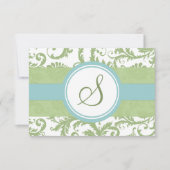 Clover Green en Aqua Damask Wedding RSVP (Voorkant)
