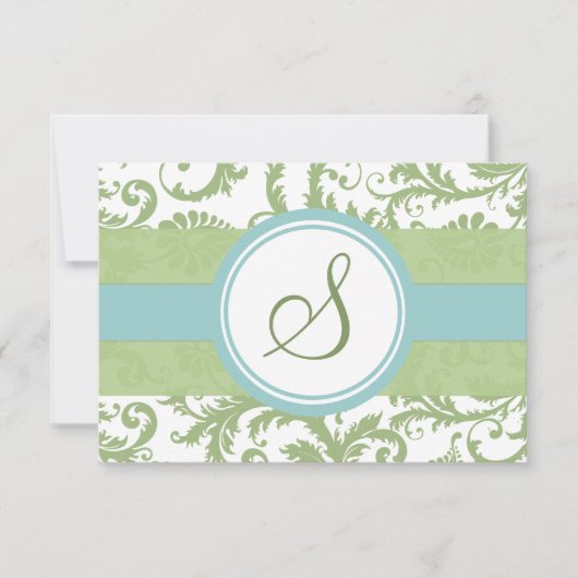 Clover Green en Aqua Damask Wedding RSVP (Voorkant)