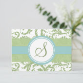 Clover Green en Aqua Damask Wedding RSVP (Staand voorkant)