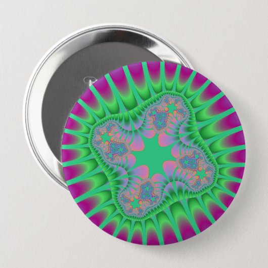 Clover Green Flower Ronde Button 4,0 Cm (Voorkant /achterkant)