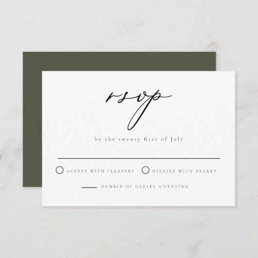 CLOVER Green Minimalist Script Weddenschap RSVP-ka Kaart (Voorkant / Achterkant)