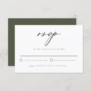 CLOVER Green Minimalist Script Weddenschap RSVP-ka Kaart