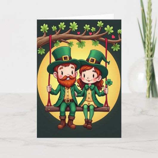 Clover Hearts Leprechaun Love Card Kaart (Voorkant)