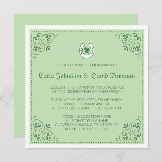 Clover hoefijzer green St Patrick's day bruiloft Kaart (Voorkant / Achterkant)