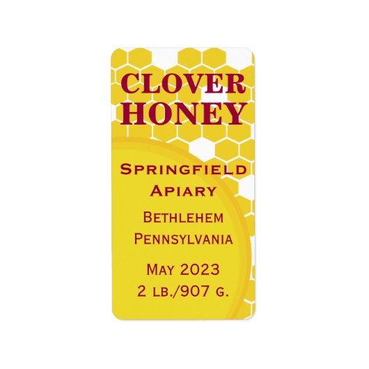 Clover Honeycomb Honey Jar Etiket (Voorkant)
