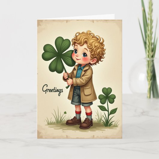 Clover Jongen Vintage Stijl Kaart (Voorkant)