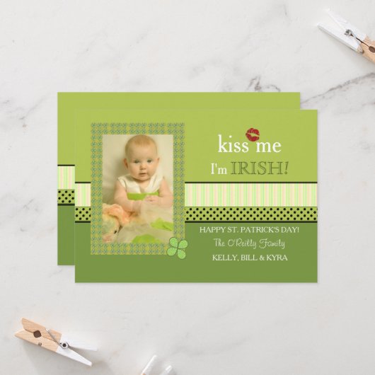 Clover Lijst St. Patrick's Day Photo Card Kaart (Voorkant / Achterkant in situ)