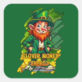 Clover Money Energy – Lucky Leprechaun Autocolante Vierkante Sticker