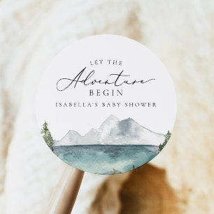 CLOVER Mountain Lake Adventure Baby shower Ronde Sticker