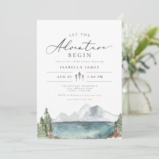 CLOVER Mountain Lake Boho Adventure Baby shower Kaart (Staand voorkant)