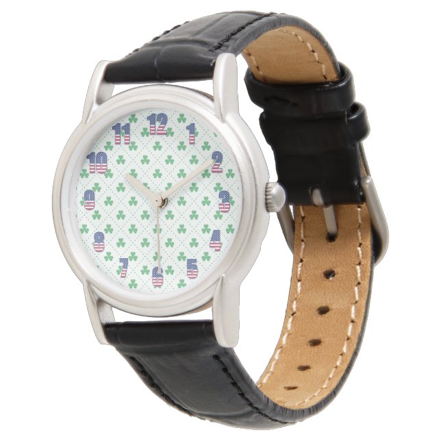 Clover Pattern Black Leather Watch with Classic Lo Horloge (Gekanteld)