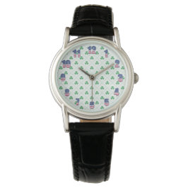 Clover Pattern Black Leather Watch with Classic Lo Horloge