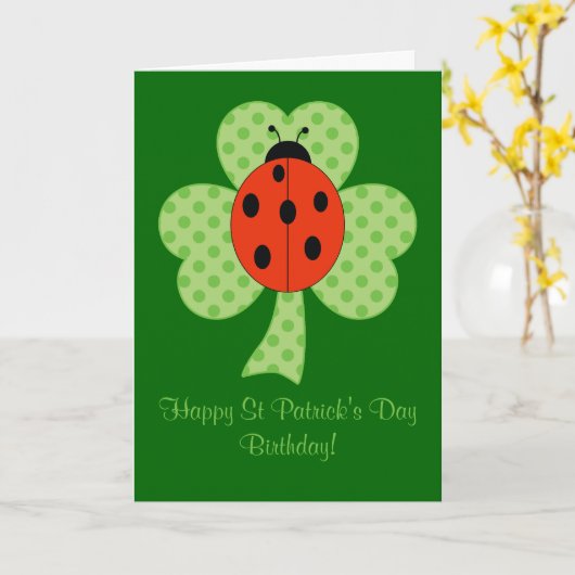 Clover Polka dots Ladybug St Patricks Day Birthday Kaart (Gele Bloem)