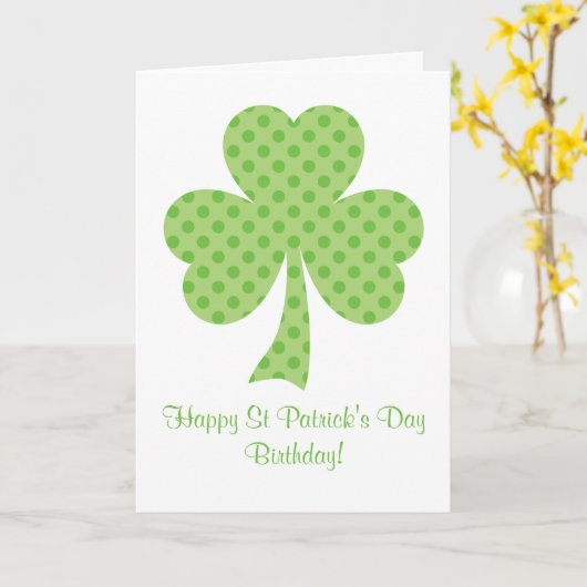 Clover Polka dots St Patricks Day Verjaardag wit Kaart (Gele Bloem)