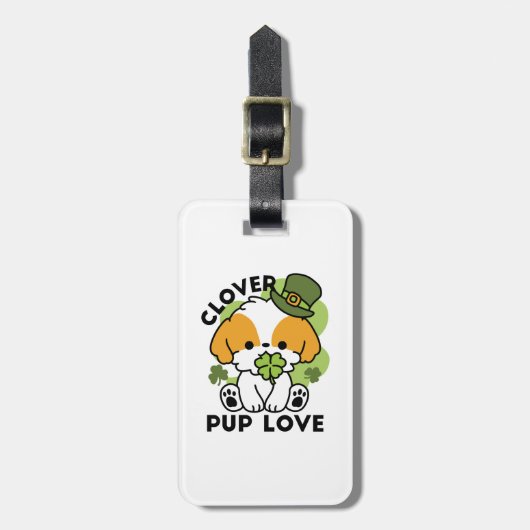Clover Pup Love - St. Patrick's Day Dog Design Bagagelabel (Voorkant verticaal)