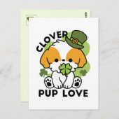 Clover Pup Love - St. Patrick's Day Dog Design Briefkaart (Voorkant / Achterkant)