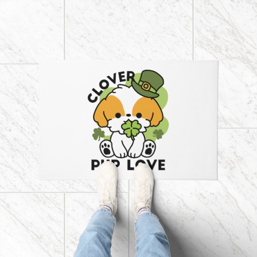 Clover Pup Love - St. Patrick's Day Dog Design Deurmat (Binnen)