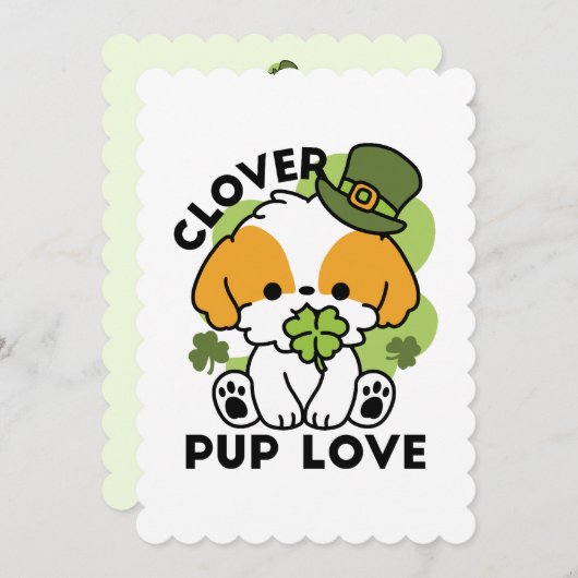 Clover Pup Love - St. Patrick's Day Dog Design Feestdagenkaart (Voorkant / Achterkant)