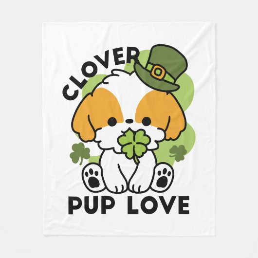 Clover Pup Love - St. Patrick's Day Dog Design Fleece Deken (Voorkant)