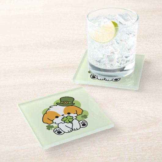 Clover Pup Love - St. Patrick's Day Dog Design Glazen Onderzetter (Schuin)