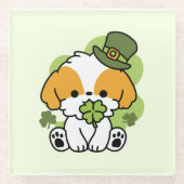 Clover Pup Love - St. Patrick's Day Dog Design Glazen Onderzetter (Voorkant)