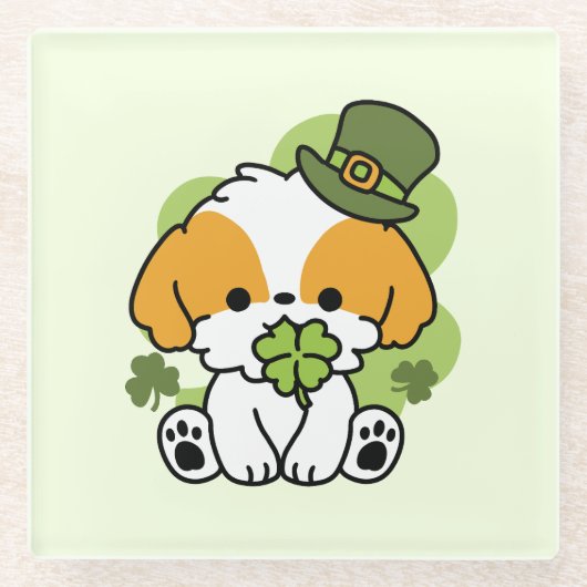 Clover Pup Love - St. Patrick's Day Dog Design Glazen Onderzetter (Voorkant)