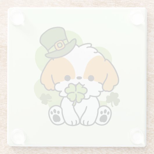 Clover Pup Love - St. Patrick's Day Dog Design Glazen Onderzetter (Achterkant)