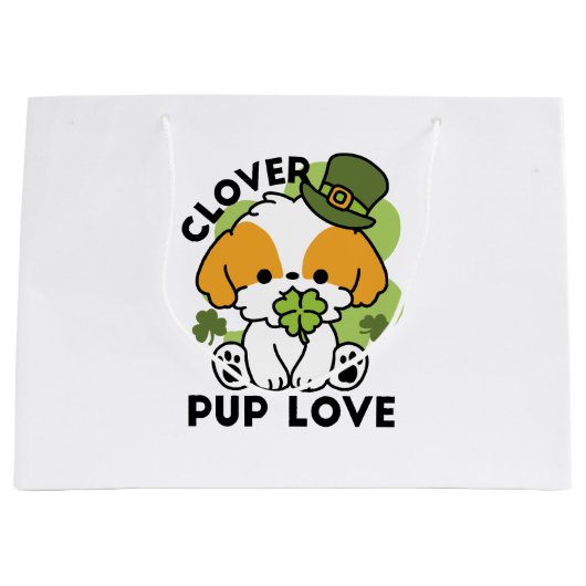 Clover Pup Love - St. Patrick's Day Dog Design Groot Cadeauzakje (Voorkant)