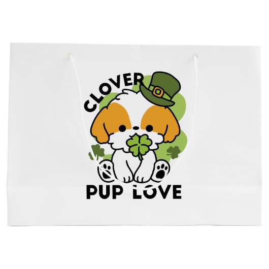 Clover Pup Love - St. Patrick's Day Dog Design Groot Cadeauzakje (Achterkant)