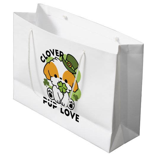 Clover Pup Love - St. Patrick's Day Dog Design Groot Cadeauzakje (Voorkant Gekanteld)