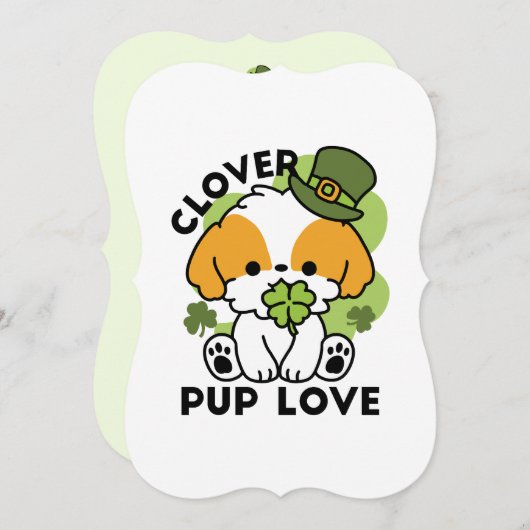 Clover Pup Love - St. Patrick's Day Dog Design Kaart (Voorkant / Achterkant)