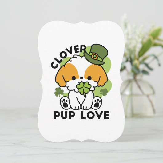 Clover Pup Love - St. Patrick's Day Dog Design Kaart (Staand voorkant)