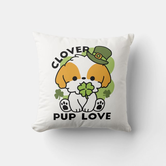 Clover Pup Love - St. Patrick's Day Dog Design Kussen (Voorkant)