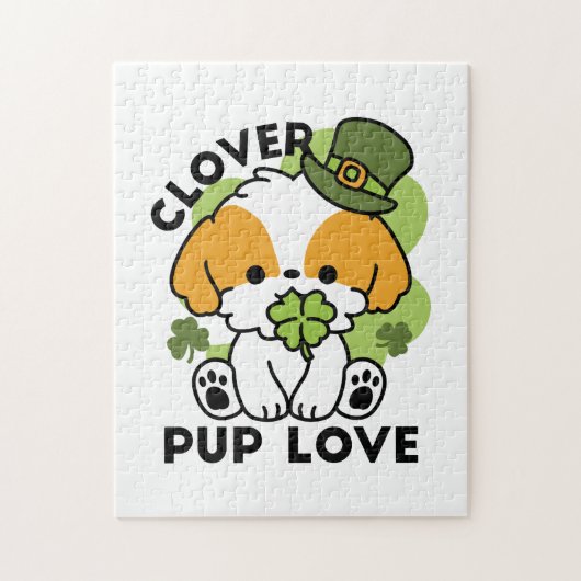 Clover Pup Love - St. Patrick's Day Dog Design Legpuzzel (Verticaal)