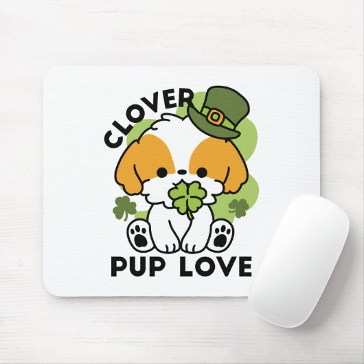 Clover Pup Love - St. Patrick's Day Dog Design Muismat (Met muis)