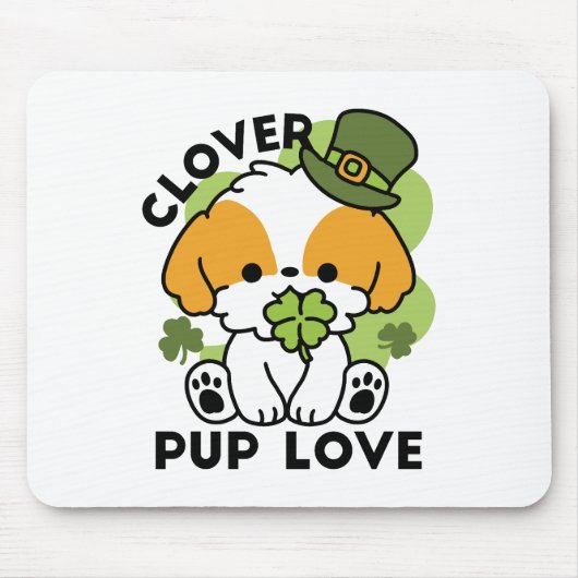 Clover Pup Love - St. Patrick's Day Dog Design Muismat (Voorkant)