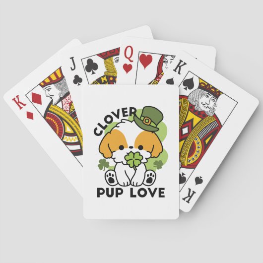 Clover Pup Love - St. Patrick's Day Dog Design Pokerkaarten (Achterkant)