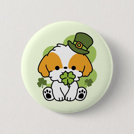 Clover Pup Love - St. Patrick's Day Dog Design Ronde Button 5,7 Cm (Voorkant)