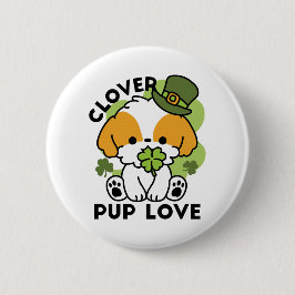 Clover Pup Love - St. Patrick's Day Dog Design Ronde Button 5,7 Cm