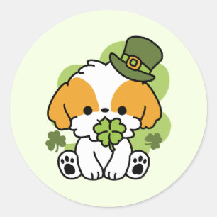 Clover Pup Love - St. Patrick's Day Dog Design Ronde Sticker