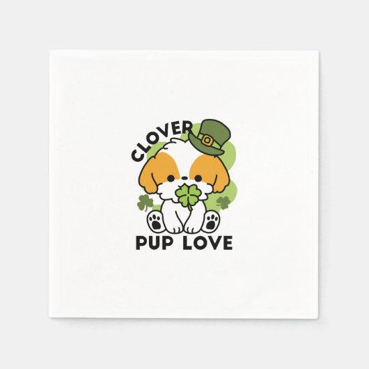Clover Pup Love - St. Patrick's Day Dog Design Servet (Voorkant)